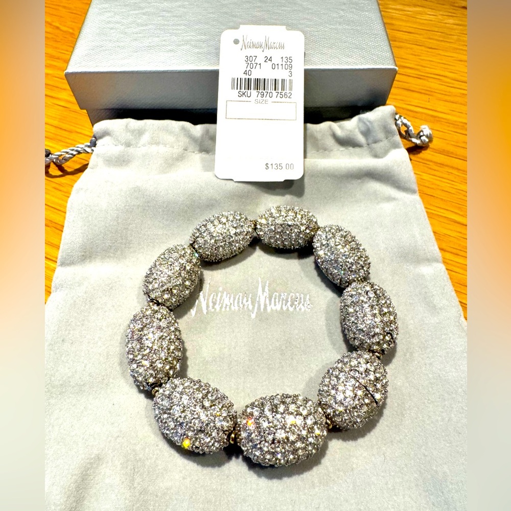 Neiman Marcus heavy rhinestone bead bracelet w magnetic clasp - w tag/packaging